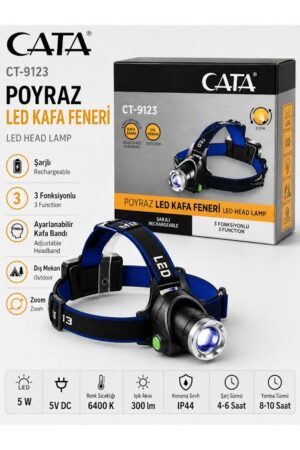 CATA CT-9123 Poyraz Şarjlı LED Kafa Feneri – 5W – 300 Lümen – 6400K - Görsel 1