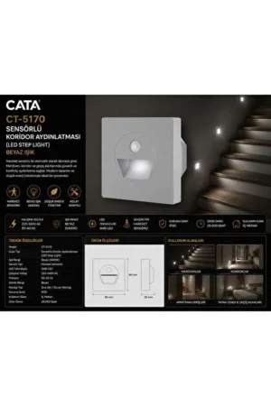 CATA CT-5170 – Sensörlü Koridor Armatürü Beyaz Işık - Görsel 1